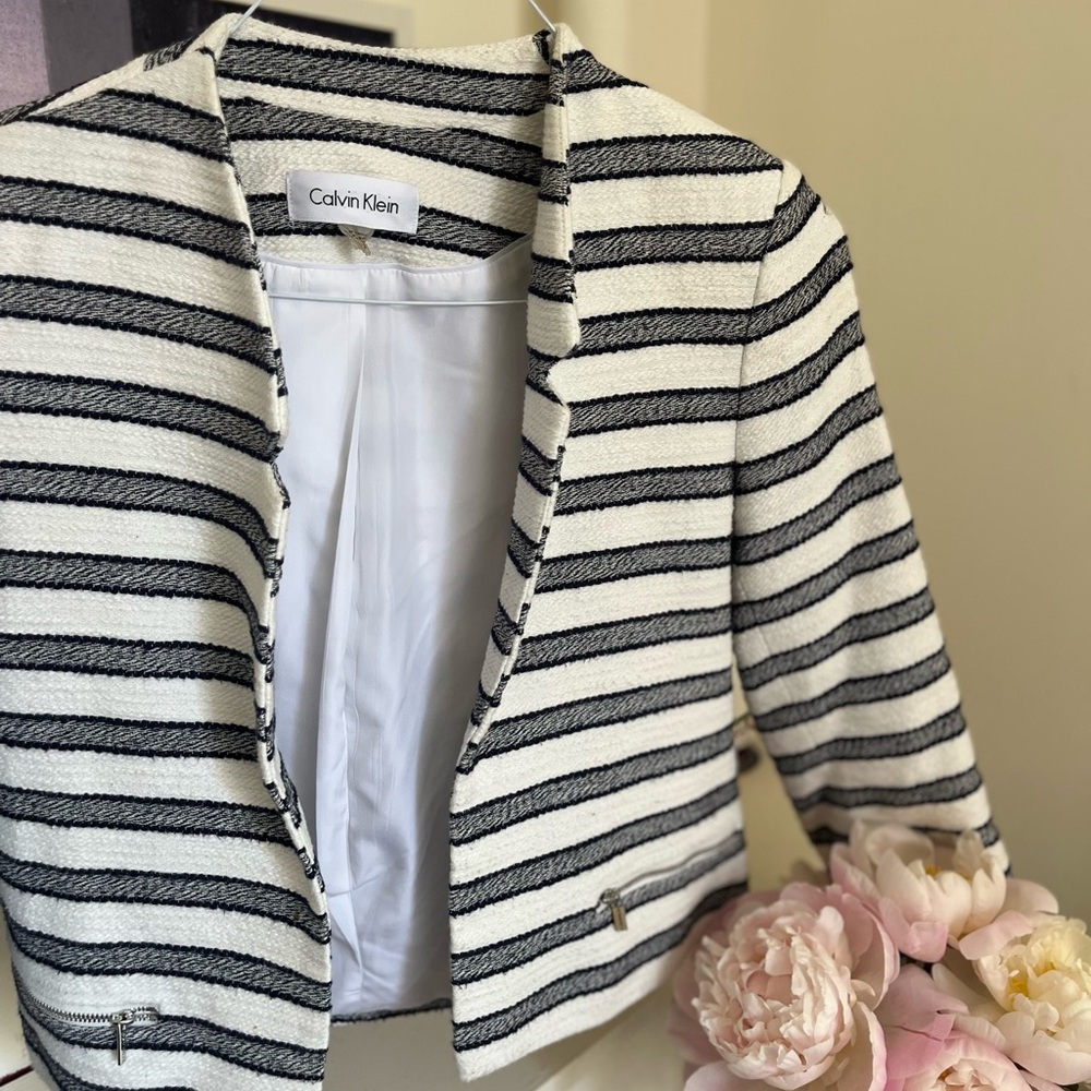 Calvin Klein Black and White Striped Blazer